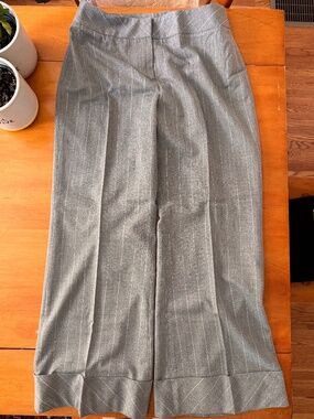 Classiques Entier Gray Pinstripe Wide Leg Cuffed Wool Blend Dress Pants
